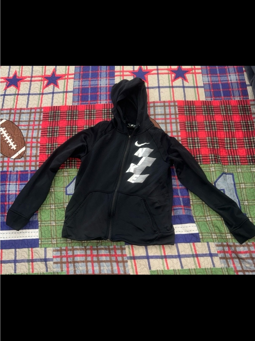 Nike Black Full-Zip Hoodie with White Swoosh and Graphic